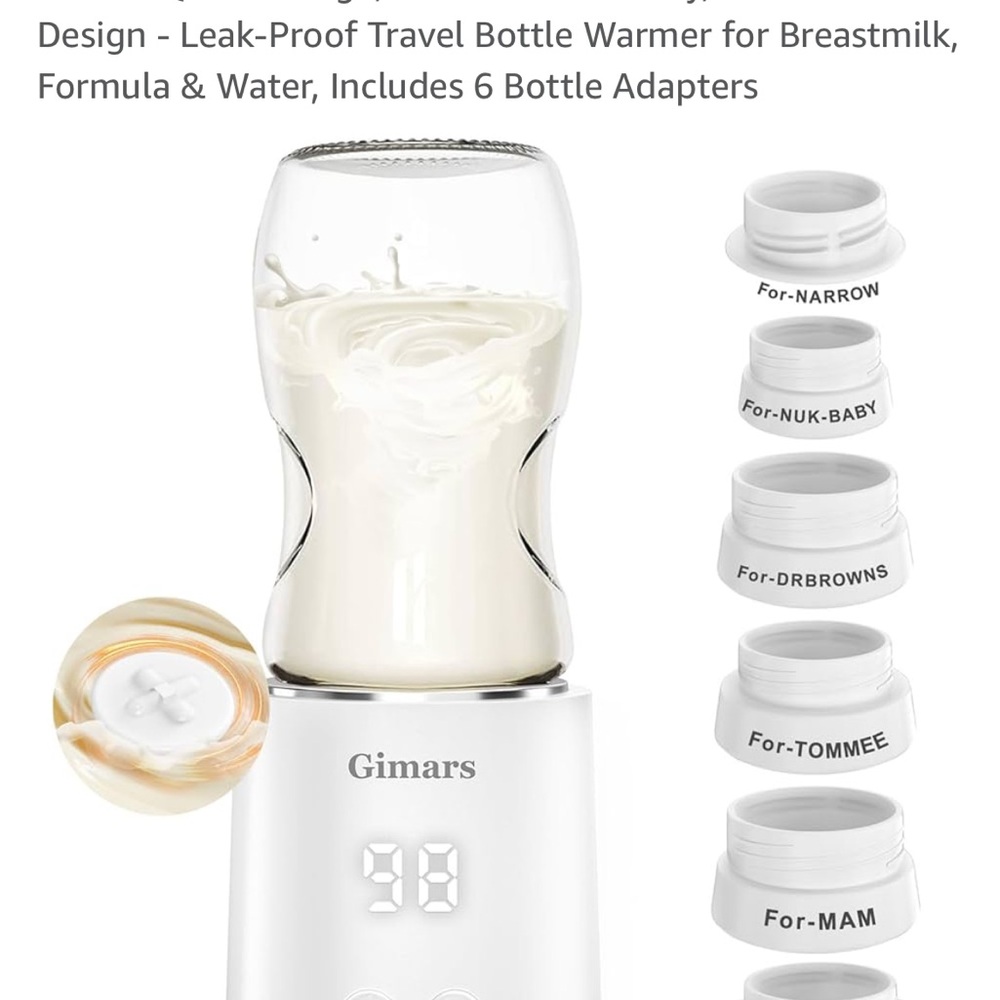 Gimars Leak-Proof Travel Bottle Warmer w/ auto mix & adapters